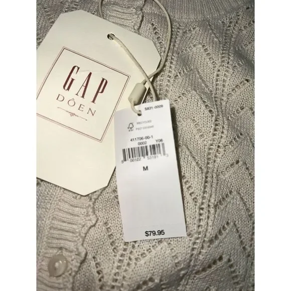 NWT! Gap × DÔEN Linen-Blend Pointelle Sweater MEDIUM Chine Beige $80 sold out - Picture 3 of 9